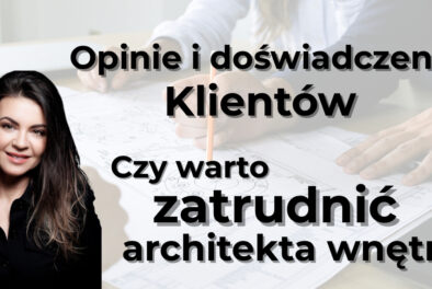 Szczecińska architekt wnętrz Anna Buczny zapowiada treść artykułu na swoim blogu w formie grafiki. Autorka jest pokazana w lewym dolnym rogu grafiki, jest ubrana na czarno, jest uśmiechnięta. Artykuł dotyczy opinii i doświadczenia Klientów. Autorka stawia pytanie czy warto zatrudnić architekta wnętrz. Napisy zapowiadające treść artykułu są koloru czarnego i są widoczne na grafice.