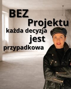 Szczecińska architekt wnętrz Anna Buczny z prawie 30 letnią praktyką zawodową, ostrzega przed pracą nad przebudową wnętrz, remontem wnętrz i innymi pracami we wnętrzach bez kompleksowego projektu wnętrz. Tło grafiki do najnowszego artykuły na blogu projektantki wnętrz jest zdjęcie wnętrza w jasnych kolorach w stanie surowym. Czarne napisy są czytelne i zachęcają do czytania poradnika architektki. Sama projektantka jest uśmiechnięta, ubrana na czarno w prawym dolnym rogu grafiki.