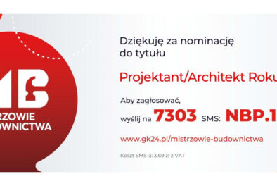 Nominacja Klientów do Tytułu Projektant/Architekt Roku architekt wnętrz Anny Buczny. Każdy może zagłowsować na projektantkę Annę Buczny i jej pracownię Anna Buczny Piękne Wnętrza wysyłając esemes pod numer 7303 o treści NBP.14. Wyniki plebiscytu ogłoszone będą w kwietniu 2026.