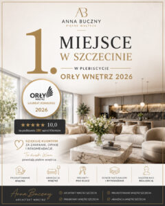 Orły Wnętrz 2026 Szczecin dla architektki Anny Buczny. Zajęcie pierwszego miejsca przez projektantkę w popularnym wśród architektów i projektantów plebiscycie jest kolejną nagrodą, która architekt wnętrz Anna Buczny zdobyła w ostatnim czasie. Projektantka jest lubiana i wysoko oceniana przez Klientów.