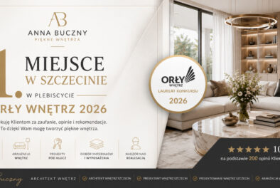 Orły Wnętrz 2026 Szczecin dla architektki Anny Buczny. Zajęcie pierwszego miejsca przez projektantkę w popularnym wśród architektów i projektantów plebiscycie jest kolejną nagrodą, która architekt wnętrz Anna Buczny zdobyła w ostatnim czasie. Projektantka jest lubiana i wysoko oceniana przez Klientów.